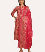 women's cotton blend floral printed kurta & pant with dupatta
