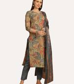 women's cotton blend floral printed kurta & pant with dupatta