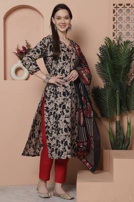 women's cotton blend abstract printed kurta & pant with dupatta 4