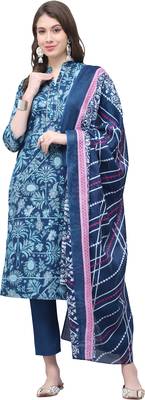 women's cotton blend floral printed kurta & pant with dupatta 2