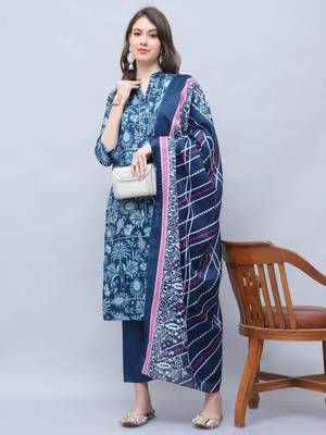 women's cotton blend floral printed kurta & pant with dupatta 4