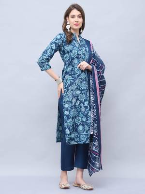 women's cotton blend floral printed kurta & pant with dupatta 5