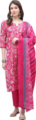 women's cotton blend floral printed kurta & pant with dupatta 2