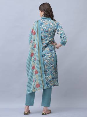 women's cotton blend floral printed kurta & pant with dupatta 3
