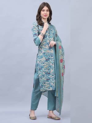 women's cotton blend floral printed kurta & pant with dupatta 4