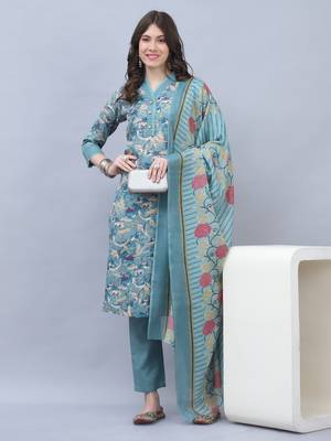 women's cotton blend floral printed kurta & pant with dupatta 5