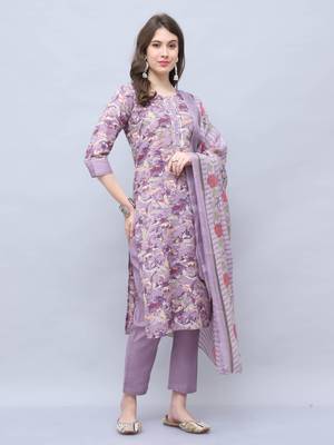 women's cotton blend floral printed kurta & pant with dupatta 5