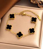 Anti turnish stainless steel black four leaf clover bracelet gor girls