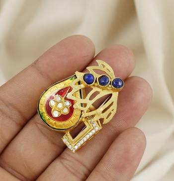 Lapis and cubic zircon handmade meenakari ring Adjustable 1