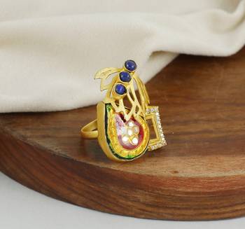 Lapis and cubic zircon handmade meenakari ring Adjustable 2
