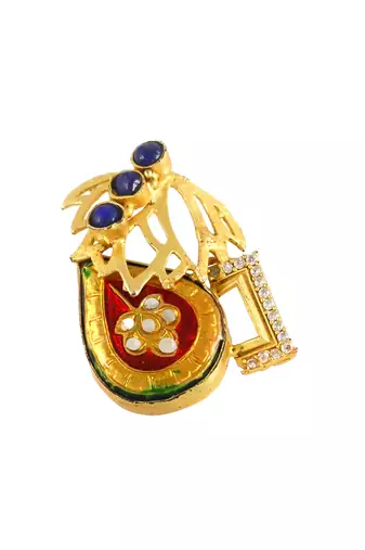 Lapis and cubic zircon handmade meenakari ring Adjustable