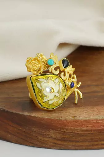 Black onyx turquoise handmade meena ring Adjustable