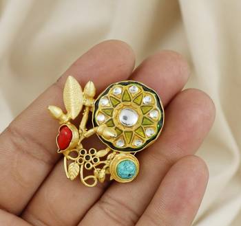 Red coral and turquoise handmade meenakari ring Adjustable 1