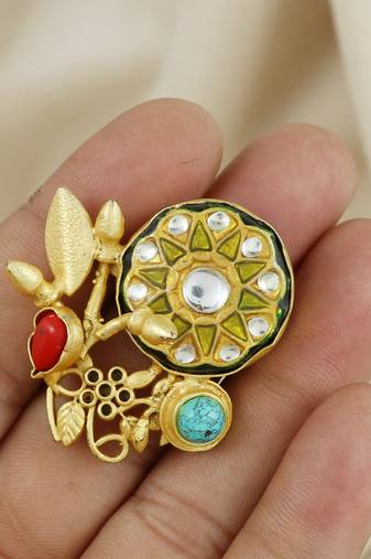 Red coral and turquoise handmade meenakari ring Adjustable