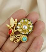 Red coral and turquoise handmade meenakari ring Adjustable