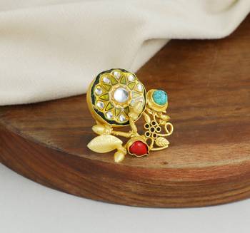Red coral and turquoise handmade meenakari ring Adjustable 2