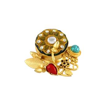 Red coral and turquoise handmade meenakari ring Adjustable 3