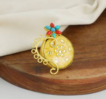 Red coral and turquoise handmade meenakari ring Adjustable 2