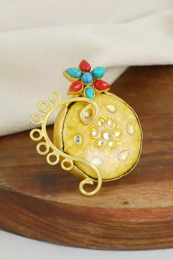 Red coral and turquoise handmade meenakari ring Adjustable
