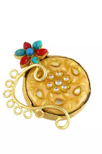 Red coral and turquoise handmade meenakari ring Adjustable