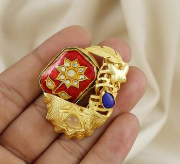 Lapis and rose quartz handmade meenakari ring Adjustable 1