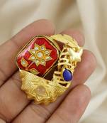 Lapis and rose quartz handmade meenakari ring Adjustable