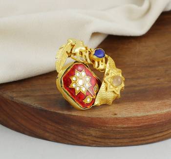 Lapis and rose quartz handmade meenakari ring Adjustable 2