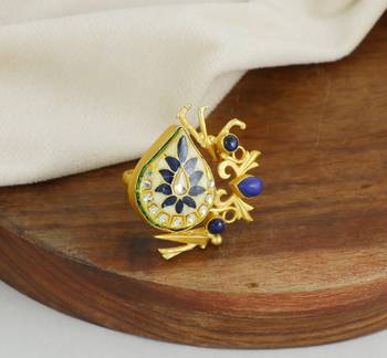 Lapis lazuli handmade meenakari vintage ring Adjustable 2