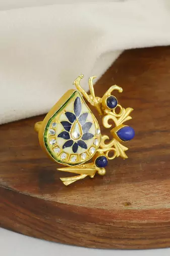Lapis lazuli handmade meenakari vintage ring Adjustable