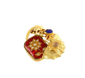 Lapis and rose quartz handmade meenakari ring Adjustable 3