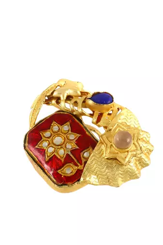 Lapis and rose quartz handmade meenakari ring Adjustable