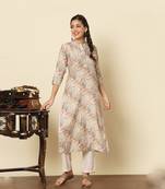Off-white multicolour straight kurta set