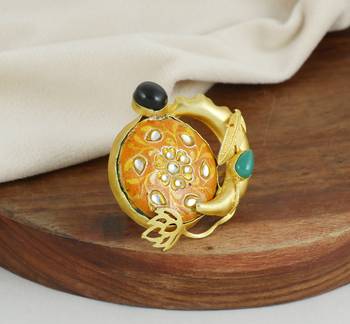 Black-green onyx handmade meenakari ring Adjustable 2