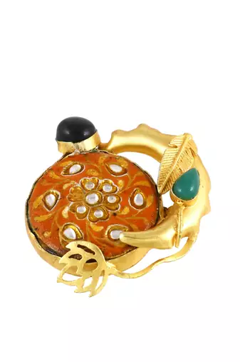 Black-green onyx handmade meenakari ring Adjustable