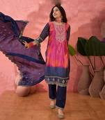 Chinon bandhni print sequence coding work kurta pant with dupatta set