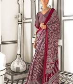 Bright red printed ajarakh satin crepe saree