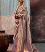 Taupe grey handloom weaving saree