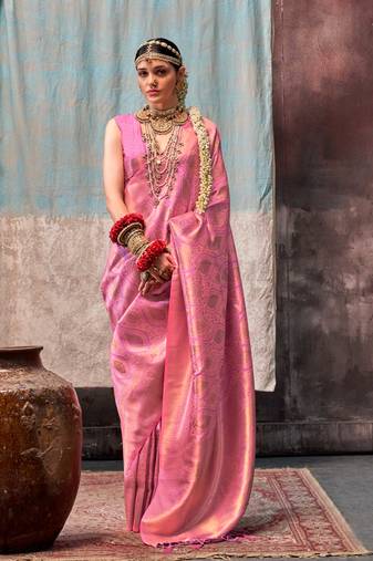 Light pink handloom weaving saree