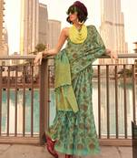 Mint green handloom weaving saree