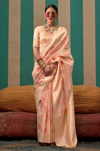 Light peach handloom linen saree