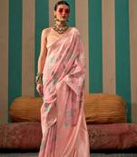 Light pink (rose pink) handloom linen saree