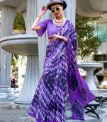 Vibrant purple print japan crepe saree