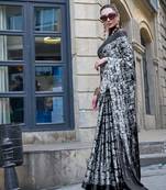 Pastel white print japan crepe saree