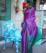 Purple print japan crepe saree