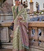 Minty green organza parsi handloom weaving saree