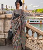 Grayish-blue organza parsi handloom weaving saree