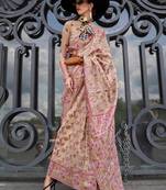 Creamy beige organza parsi handloom weaving saree