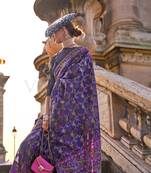 Vibrant purple base organza parsi handloom weaving saree