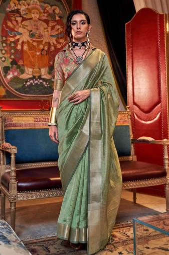 Light green soft silk handloom weaving saree