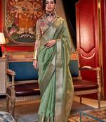 Light green soft silk handloom weaving saree